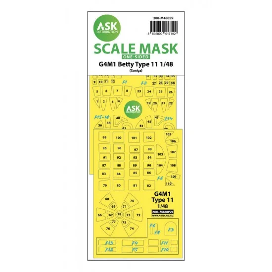 Art Scale Kit M48059 1/48 G4M1 Betty Type 11 One-sided Paint Masking for Tamiya kits