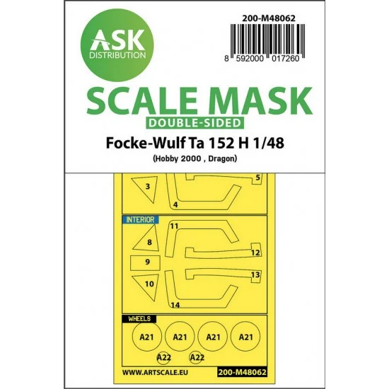 Art Scale Kit M48062 1/48 Focke-Wulf Ta 152 H Double-sided Paint Masking for Hobby2000, Dragon