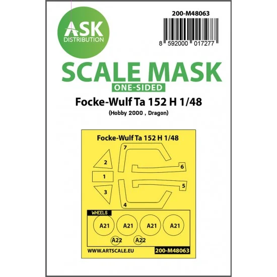Art Scale Kit M48063 1/48 Focke-Wulf Ta 152 H One-sided Paint Masking for Hobby2000, Dragon
