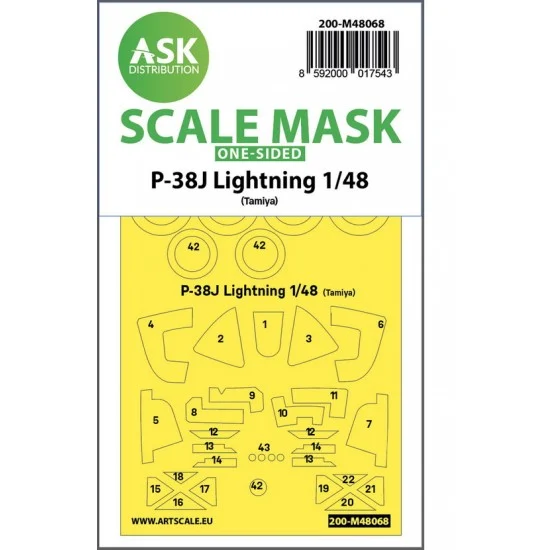 Art Scale Kit M48068 1/48 Lockheed P-38J Lightning One-Sided Masking for Tamiya kits
