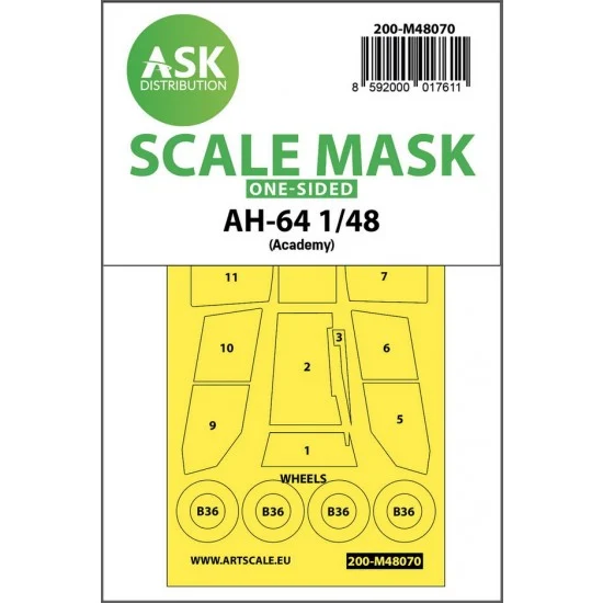 Art Scale Kit M48070 1/48 Boeing AH-64 Apache One-Sided Masking for Academy kits