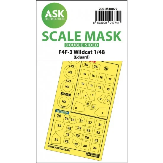 Art Scale Kit M48077 1/48 Grumman F4F-3 Wildcat Double-sided Express Masking for Eduard kits