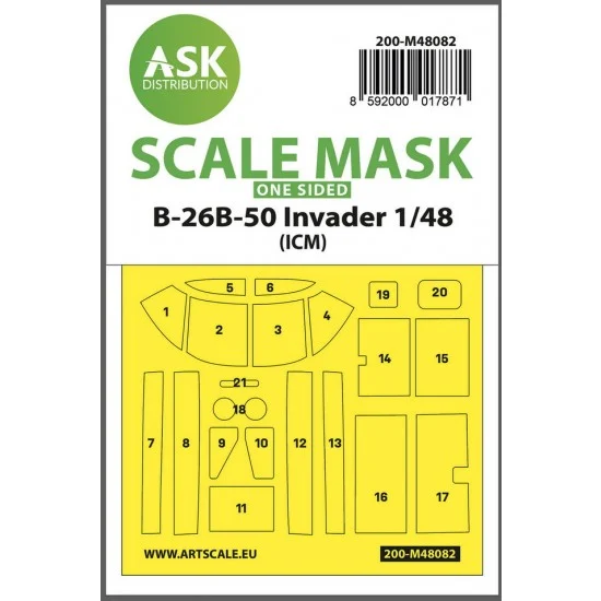 Art Scale Kit M48082 1/48 B-26B-50 Invader One-sided Masking self-adhesive pre-cutted for ICM kits