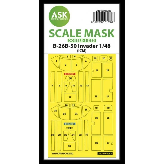 Art Scale Kit M48083 1/48 B-26B-50 Invader Double-sided Masking self-adhesive pre-cutted for ICM kits