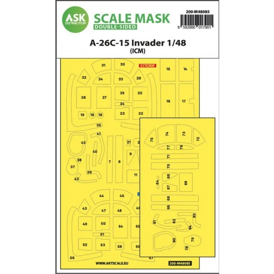 Art Scale Kit M48085 1/48 Douglas A-26C-15 Invader Double-sided Masking self-adhesive pre-cutted for ICM kits
