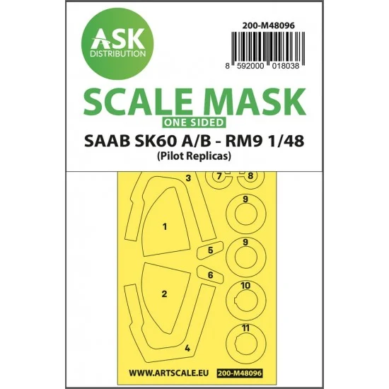 Art Scale Kit M48096 1/48 SAAB SK60 One-sided Masking self-adhesive, pre-cutted for Pilot-Replicas kits
