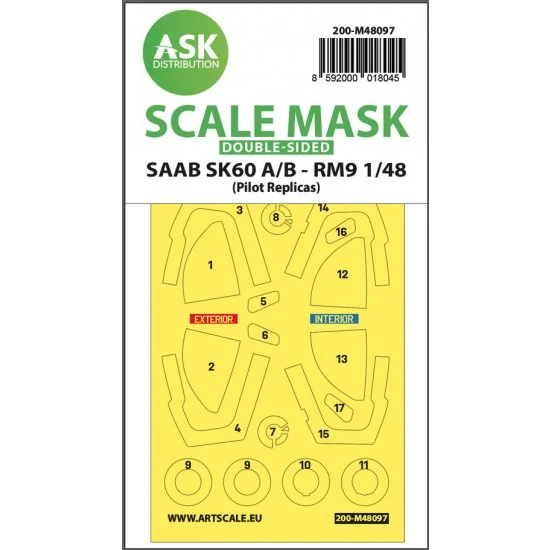 Art Scale Kit M48097 1/48 SAAB SK60 Double-sided Masking self-adhesive, pre-cutted for Pilot-Replicas kits
