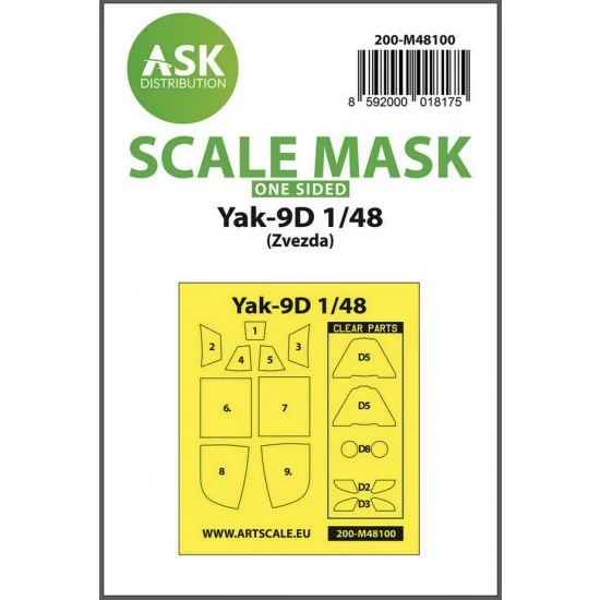 Art Scale Kit M48100 1/48 Yak-9D One-sided Express Masking, self-adhesive, pre-cutted for Zvezda kits