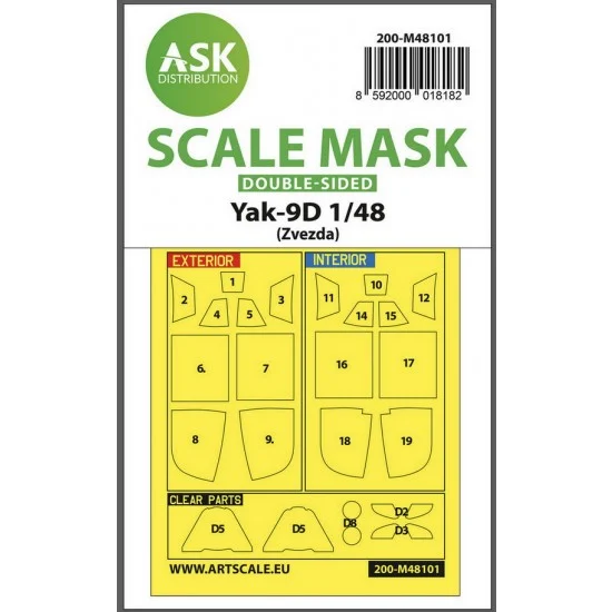 Art Scale Kit M48101 1/48 Yak-9D Double-sided Express mask, self-adhesive, pre-cutted for Zvezda kits
