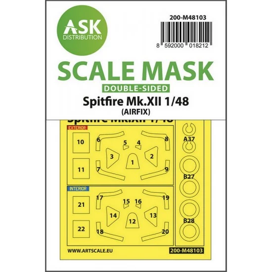 Art Scale Kit M48103 1/48 Supermarine Spitfire Mk.XII Double-sided Masking self-adhesive, pre-cutted for Airfix kits