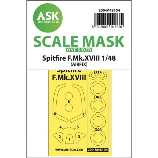 Art Scale Kit M48104 1/48 Supermarine Spitfire Mk.XVIII One-sided Masking for Airfix kits