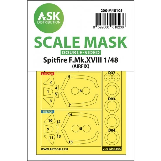 Art Scale Kit M48105 1/48 Supermarine Spitfire Mk.XVIII Double-sided Masking for Airfix kits