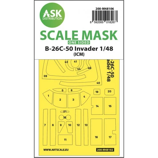 Art Scale Kit M48106 1/48 B-26C-50 Invader One-sided Masking (self-adhesive pre-cutted) for ICM