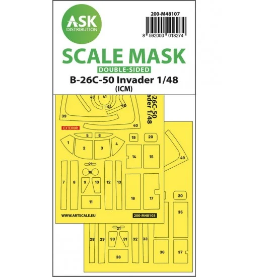 Art Scale Kit M48107 1/48 B-26C-50 Invader Double-sided Masking (self-adhesive pre-cutted) for ICM