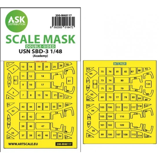 Art Scale Kit M48117 1/48 USN SBD-3 Double-sided Express Masking for Academy kits