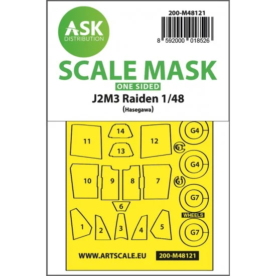 Art Scale Kit M48121 1/48 J2M3 Raiden One-sided Express Self-adhesive Pre-cutted Masking for Hasegawa