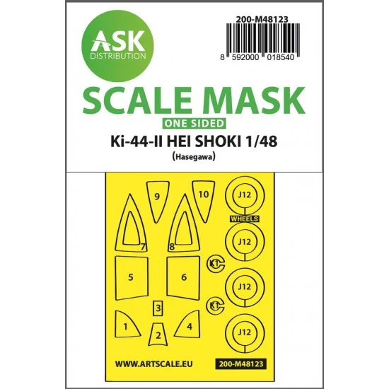 Art Scale Kit M48123 1/48 Ki-44-II HEI SHOKI One-sided Express Self-adhesive Pre-cutted Masking for Hasegawa