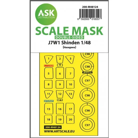 Art Scale Kit M48124 1/48 J7W1 Shinden Double-sided Express Self-adhesive Pre-cutted Masking for Hasegawa