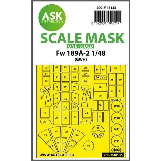 Art Scale Kit M48135 1/48 Fw 189A-2 One-sided Express Masking for Great Wall Hobby kits