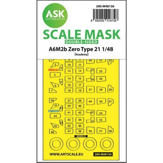 Art Scale Kit M48136 1/48 A6M2b Zero Type 21 Double-sided Express Mask for Academy kits