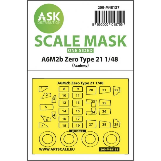 Art Scale Kit M48137 1/48 A6M2b Zero Type 21 One-sided Express Masking for Academy kits