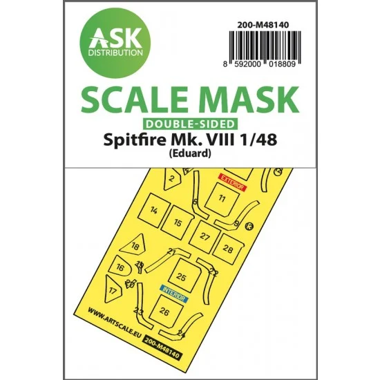 Art Scale Kit M48140 1/48 Spitfire Mk.VIII Double-sided Express fit Masking for Eduard kits