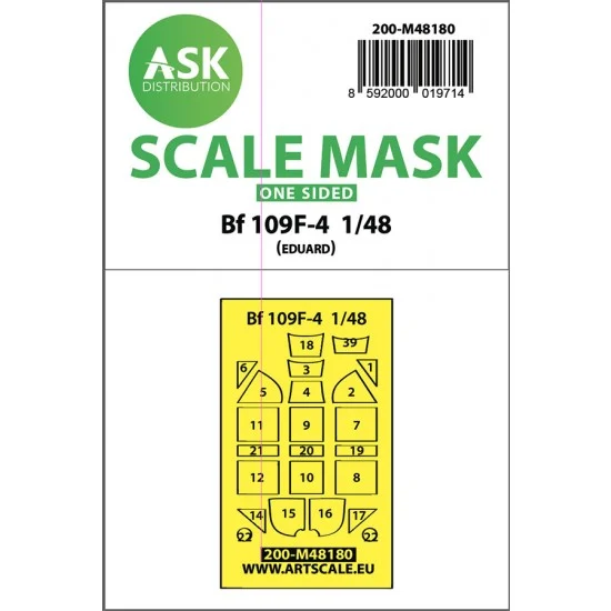 Art Scale Kit M48180 1/48 Messerschmitt Bf 109F One-Sided Express Mask for Eduard