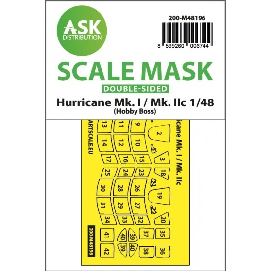 Art Scale Kit M48196 1/48 Hawker Hurricane Mk.I / Mk.IIc Double-sided Express Fit Mask for HobbyBoss kit