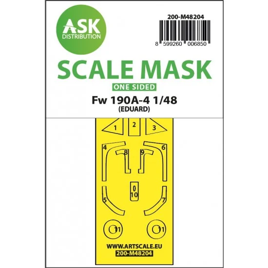 Art Scale Kit M48204 1/48 Fw 190A-4 One-sided Express Fit Mask for Eduard kit