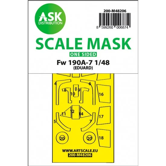 Art Scale Kit M48206 1/48 Fw 190A-7 One-sided Express Fit Mask for Eduard kit