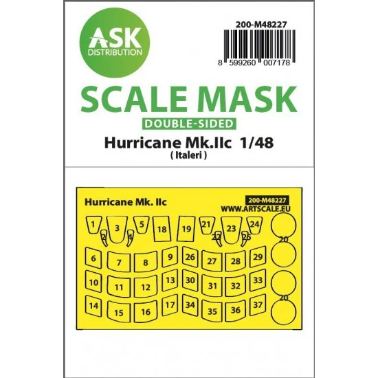 Art Scale Kit M48227 1/48 Hawker Hurricane Mk.IIc Double-sided Express fit Mask for Italeri