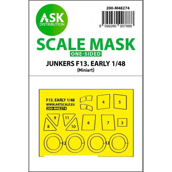 Art Scale Kit M48274 1/48 Junkers F-13 Early production One-sided Express Fit Mask for MiniArt kit