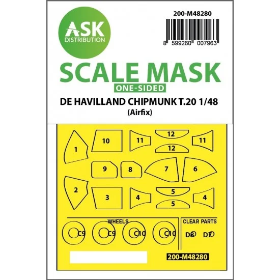 Art Scale Kit M48280 1/48 De Havilland Chipmunk T.20 One-sided Express Fit Mask for Airfix kit