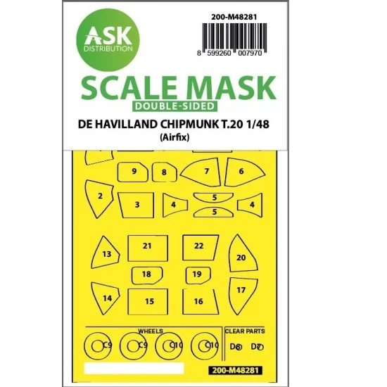 Art Scale Kit M48281 1/48 De Havilland Chipmunk T.20 Double-sided Express Fit Mask for Airfix kit
