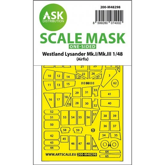 Art Scale Kit M48298 1/48 Lysander Mk.I / Mk.III One-sided Express-fit Mask for Airfix