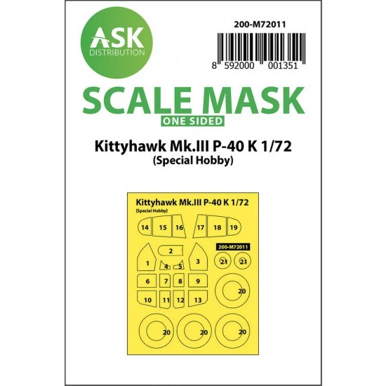 Art Scale Kit M72011 1/72 Kittyhawk Mk.III P-40 K One-sided Paint Masking for Special Hobby