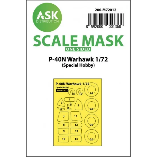 Art Scale Kit M72012 1/72 P-40 N Warhawk One-sided Paint Masking for Special Hobby kits