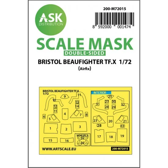 Art Scale Kit M72015 1/72 Bristol Beaufighter TF.X Double-sided Paint Masking for Airfix kits
