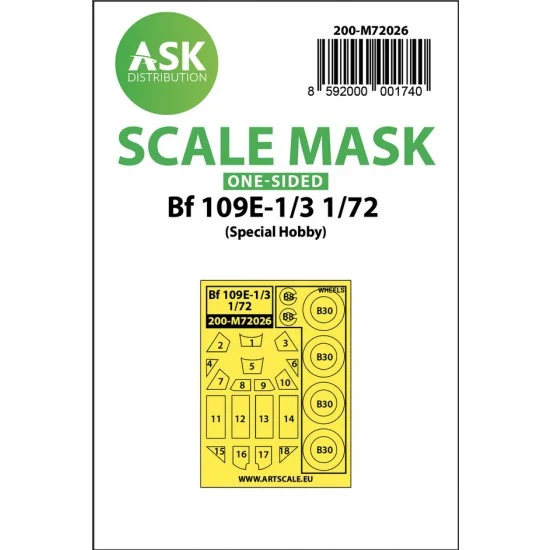 Art Scale Kit M72026 1/72 Bf 109E-1/E-3 One-sided Paint Masking for Special Hobby