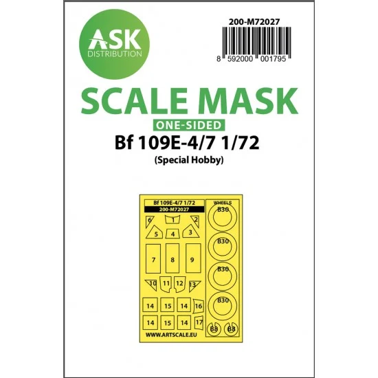 Art Scale Kit M72027 1/72 Bf 109E-4/7 One-sided Paint Masking for Special Hobby