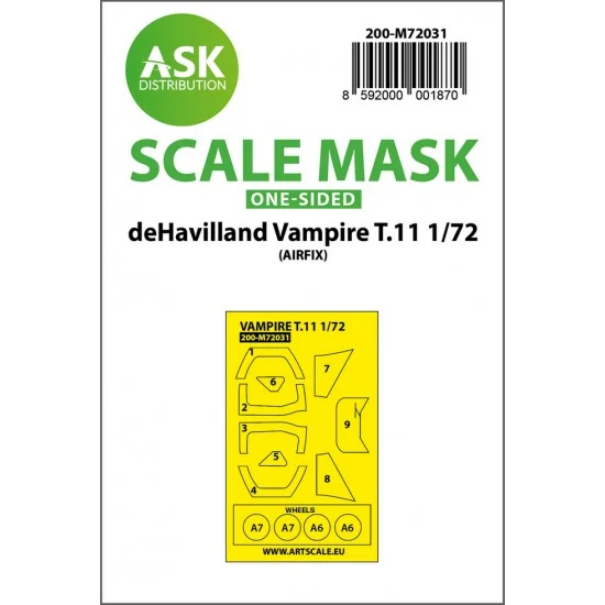 Art Scale Kit M72031 1/72 deHavilland Vampire T.11 One-sided Paint Masking for Airfix
