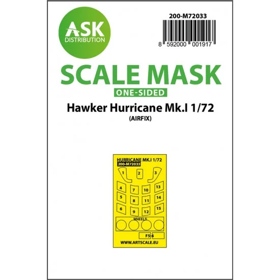 Art Scale Kit M72033 1/72 Hawker Hurricane Mk.I One-sided Paint Masking for Airfix
