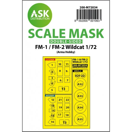 Art Scale Kit M72034 1/72 FM-1 / FM-2 Wildcat Double-sided Paint Masking for Arma Hobby