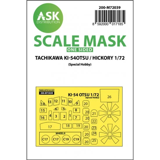 Art Scale Kit M72039 1/72 Tachikawa Ki-54OTSU / Hickory One-sided Paint Masking for Special Hobby