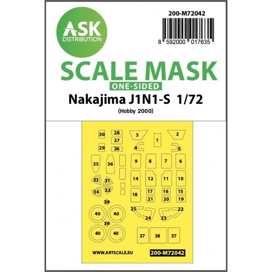Art Scale Kit M72042 1/72 Nakajima J1N1-S One-sided Painting Masking for Hobby2000 / Fujimi kits