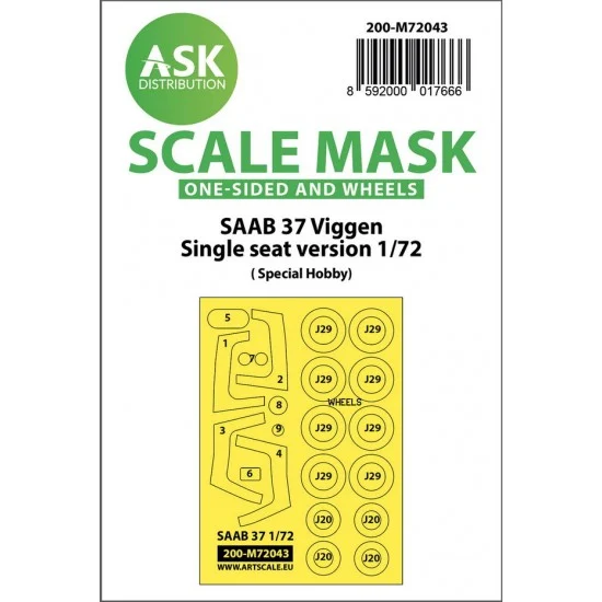 Art Scale Kit M72043 1/72 SAAB 37 Viggen single seater One-sided Painting Masking for Special Hobby kits