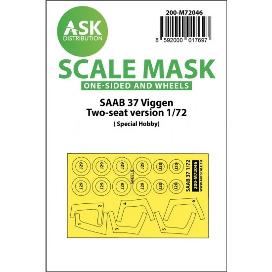 Art Scale Kit M72046 1/72 SAAB 37 Viggen double seater One-sided Painting Masking for Special Hobby kits