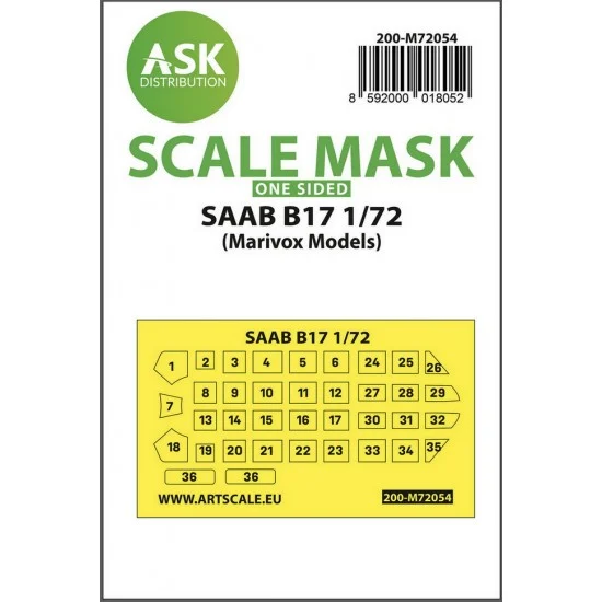 Art Scale Kit M72054 1/72 SAAB B17 One-sided Painting Express Masking for Marivox kits