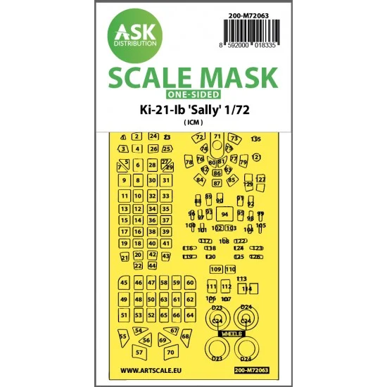 Art Scale Kit M72063 1/72 Ki-21lb Sally One-sided Pre-cuttet Masking for ICM kits
