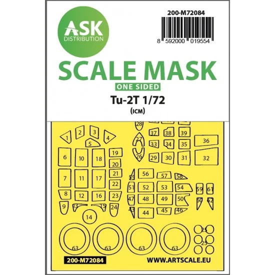 Art Scale Kit M72084 1/72 Tupolev Tu-2T one-sided express fit Mask for ICM kits
